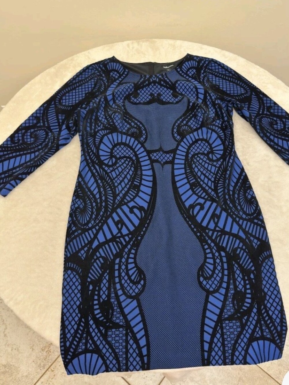 Blue & Black Long Sleeve Cocktail Bodycon Dress
